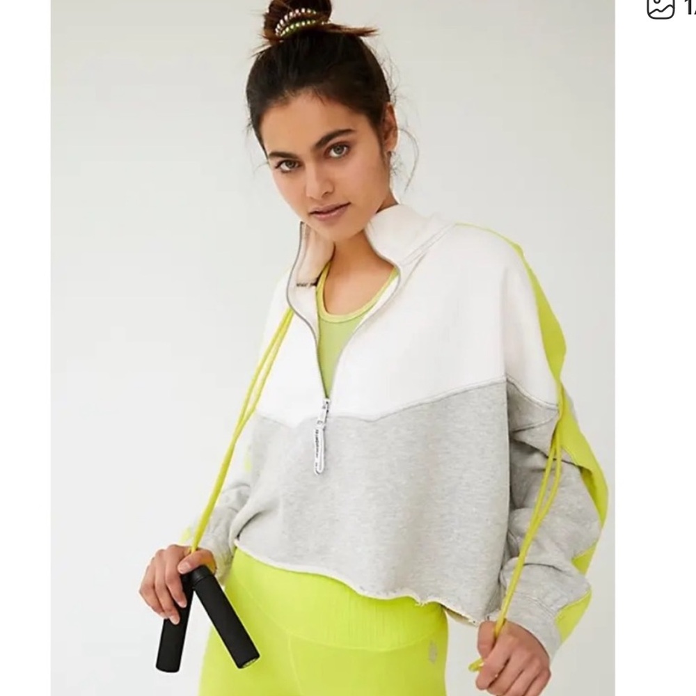Free People Movement Split Second Half Zip Grey Neon